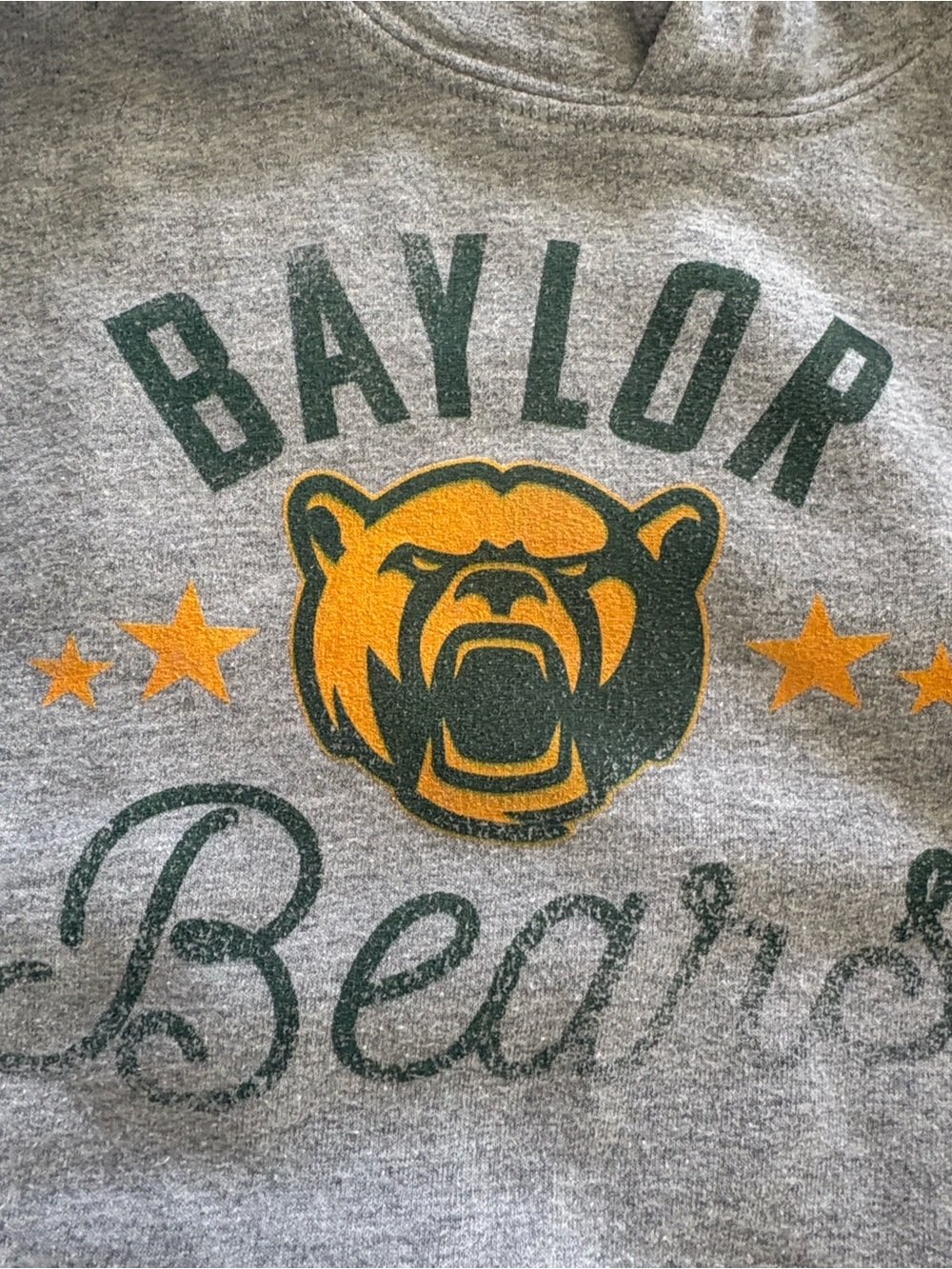 Gildan Gray Kids Hoodie with Green and Gold Baylor Bear Graphic